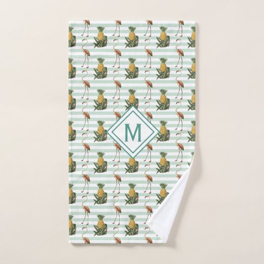  Stripe Flamingo Pineappelpatroon|Monogram Bad Handdoek (Handdoek)
