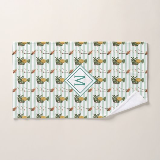  Stripe Flamingo Pineappelpatroon|Monogram Bad Handdoek (Handdoek)