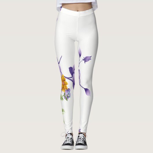 Stripe Floral Paarse Leggings (Voorkant)
