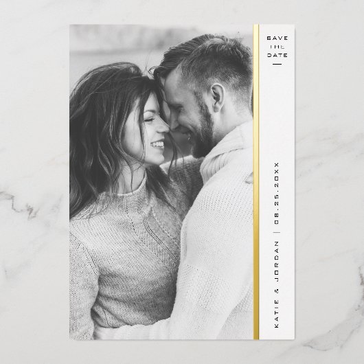 Stripe Gold Foil Photo Save the Date Cards Folie Uitnodiging (Voorkant)
