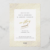 Stripe Gold Foil Photo Save the Date Cards Folie Uitnodiging (Achterkant)
