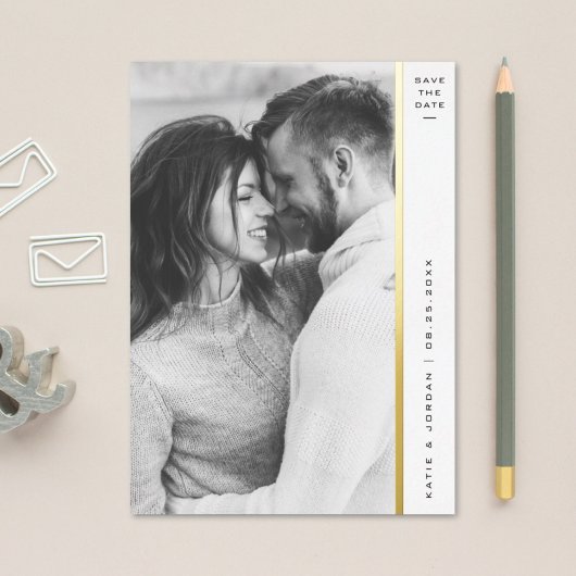 Stripe Gold Foil Photo Save the Date Cards Folie Uitnodiging
