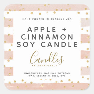Stripe Gold Glitter Spots Soy Candle Label