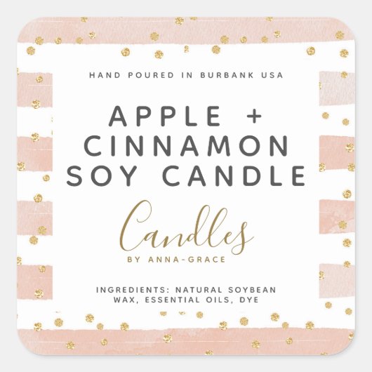 Stripe Gold Glitter Spots Soy Candle Label (Voorkant)