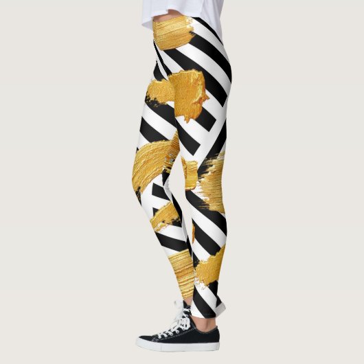 Stripe Goud Zwart & Wit Leggings (Links)