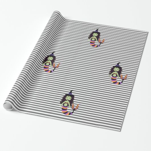 Stripe Halloween Mermaid Witch WRAP Cadeaupapier (Uitgerold)