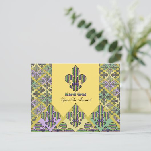 Stripe Mardi Gras Fleur de lis Kaart (Staand voorkant)