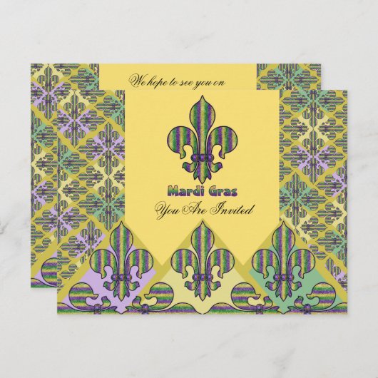 Stripe Mardi Gras Fleur de lis Kaart (Voorkant / Achterkant)