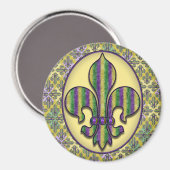 Stripe Mardi Gras Fleur de lis Magneet (Voorkant / Achterkant)