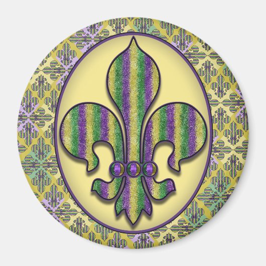 Stripe Mardi Gras Fleur de lis Magneet (Voorkant)