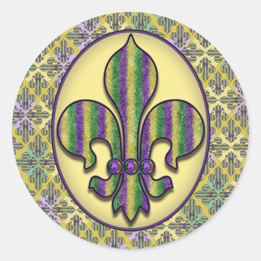 Stripe Mardi Gras Fleur de lis Ronde Sticker (Voorkant)