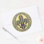 Stripe Mardi Gras Fleur de lis Ronde Sticker (Envelop)
