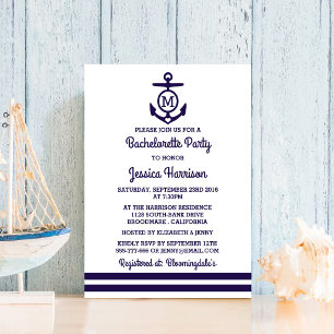 Stripe Monogram Anker Sfeervolle Meidenavond Party Kaart