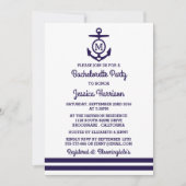 Stripe Monogram Anker Sfeervolle Meidenavond Party Kaart (Voorkant)