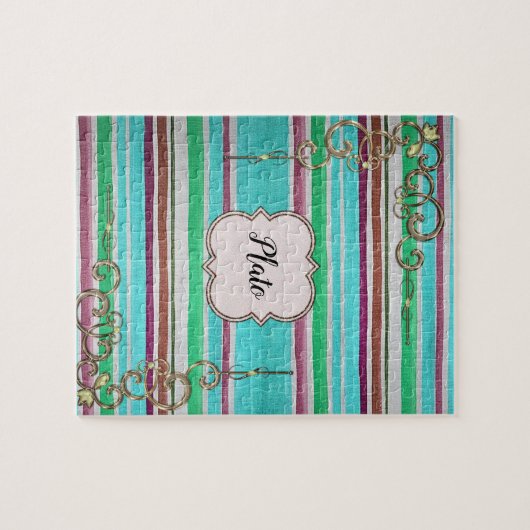 Stripe Monogram Jigzaag Puzzle Daisy Legpuzzel (Horizontaal)