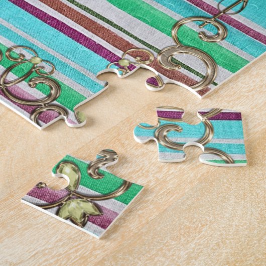 Stripe Monogram Jigzaag Puzzle Daisy Legpuzzel (Zijkant)