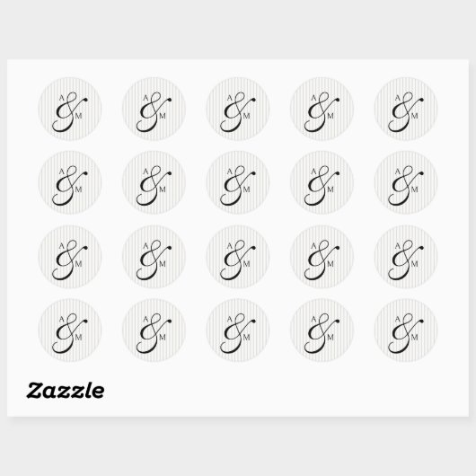 Stripe Monogram Script Ampersand Wedding Ronde Sticker (Vel)