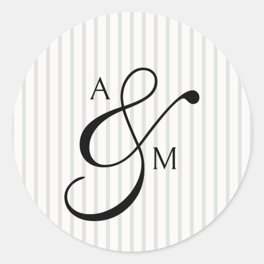 Stripe Monogram Script Ampersand Wedding Ronde Sticker (Voorkant)