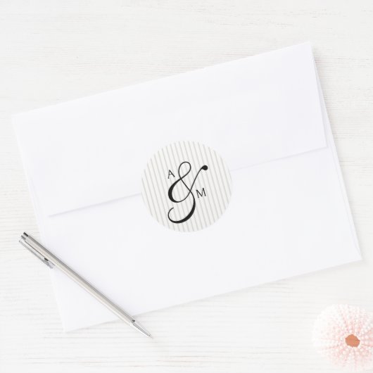 Stripe Monogram Script Ampersand Wedding Ronde Sticker (Envelop)