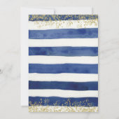 Stripe Navy Blue en Gold Boy Baptism Invitation Kaart (Achterkant)