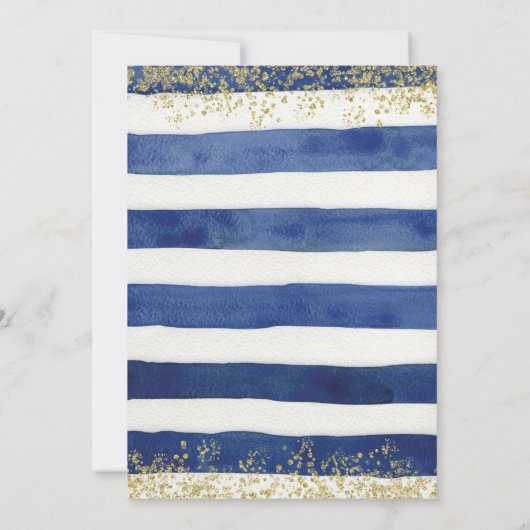 Stripe Navy Blue en Gold Boy Baptism Invitation Kaart (Achterkant)