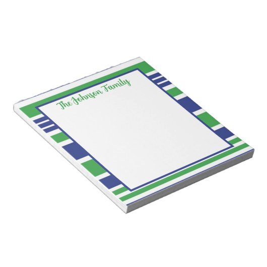Stripe Navy Blue en Kelly Green Notitieblok (Schuin)