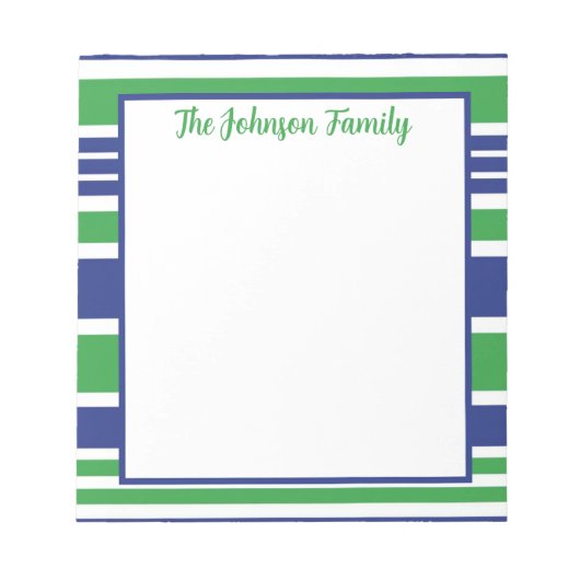 Stripe Navy Blue en Kelly Green Notitieblok (Voorkant)