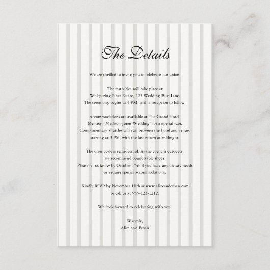 Stripe Oud Geld Trouwdetails Foto Informatiekaartje (Voorkant)