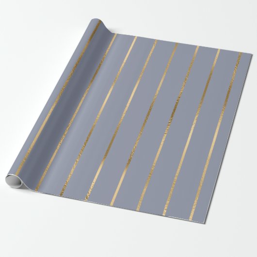 Stripe Patroon Blue Gold Cadeaupapier (Uitgerold)
