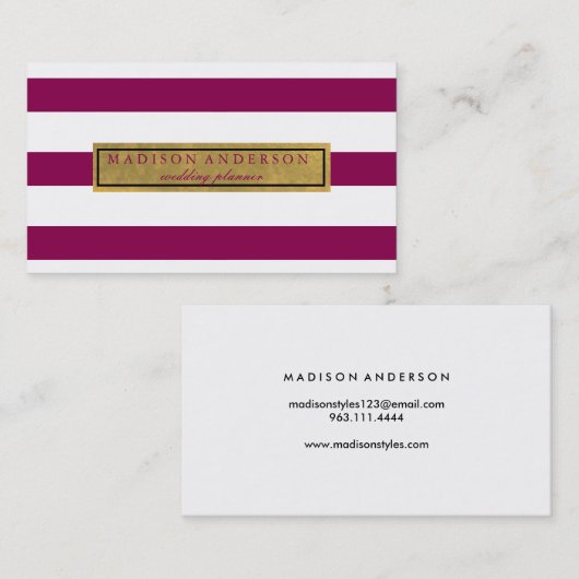 Stripe Patroon Glamoureus Event Planner Visitekaartje (Voorkant / Achterkant)