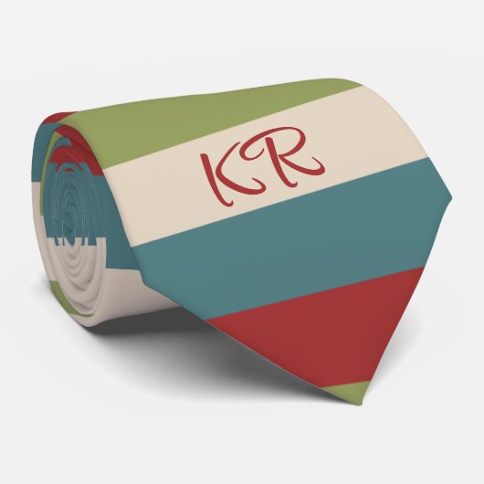  Stripe Patroon Red Green Blue Initialen Stropdas (Opgerold)