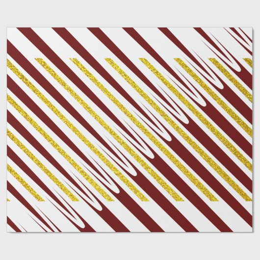 Stripe Pattern Gold Glitter Dark Red Burgundy Cool Cadeaupapier (Vlak)