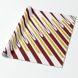 Stripe Pattern Gold Glitter Dark Red Burgundy Cool Cadeaupapier