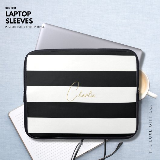 Stripe persoonlijke scriptnaam van Hoesje voor lap Laptop Sleeve