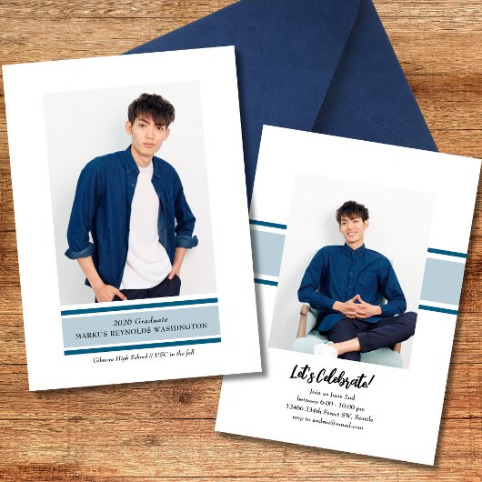 Stripe Photo Afstudeeruitnodiging Kaart