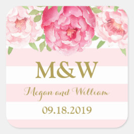 Stripe Pink Floral Monogram Weddenschap Label