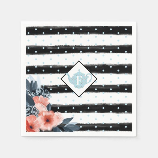 Stripe Polka Dot  Bloemen Tea Party Monogram Servet (Voorkant)