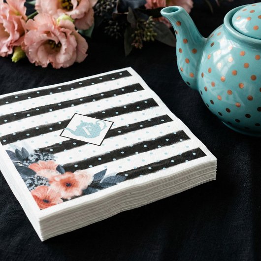 Stripe Polka Dot  Bloemen Tea Party Monogram Servet