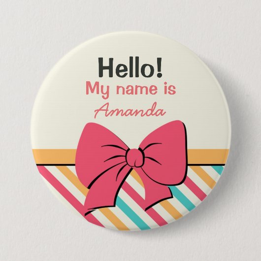 Stripe Ribbon en Bows Hallo Mijn naam is Button (Voorkant)