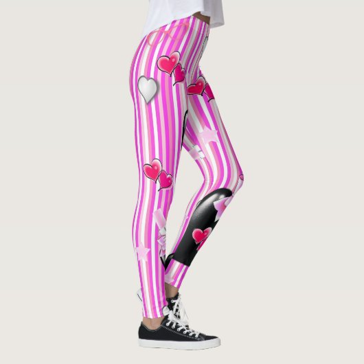 Stripe roze harten Lipstick Leggings (Rechts)