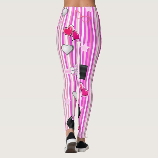Stripe roze harten Lipstick Leggings (Achterkant)