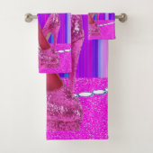 Stripe Roze Heels Princess Bathroom Bad Handdoek (Insitu)
