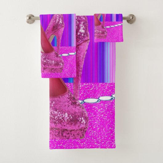 Stripe Roze Heels Princess Bathroom Bad Handdoek (Insitu)