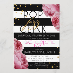 Stripe Rozen en Glitter Stippen Bachelorette Party Kaart