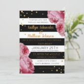 Stripe Rozen en Glitter Stippen Modern Wedding Kaart (Staand voorkant)