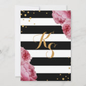 Stripe Rozen en Glitter Stippen Modern Wedding Kaart (Achterkant)