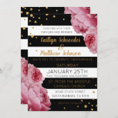 Stripe Rozen en Glitter Stippen Modern Wedding Kaart (Voorkant / Achterkant)