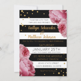 Stripe Rozen en Glitter Stippen Modern Wedding Kaart