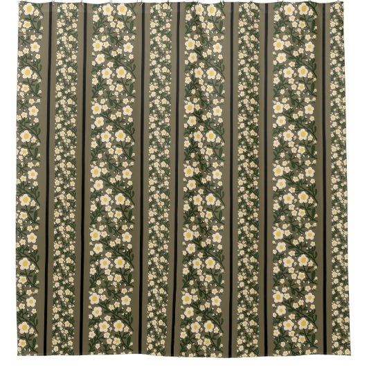 Stripe sierlijke bloemen stoffige fawn achtergrond douchegordijn (Voorkant)