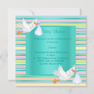 STRIPE STORK BLAUWGROEN BABY SHOWER INVITATIE2 KAART
